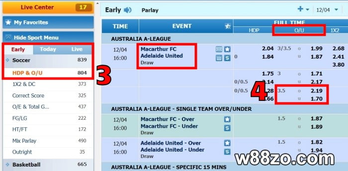 over under 3.5 meaning in betting explained by W88zo guide step 2